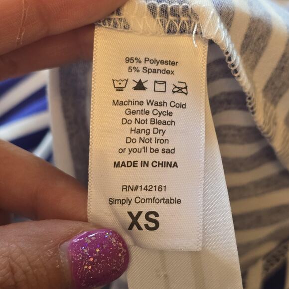 Lularoe Tunic Top Women XS Blue White Striped Jana Short Sleeve High Low Hem NEW - Picture 5 of 10